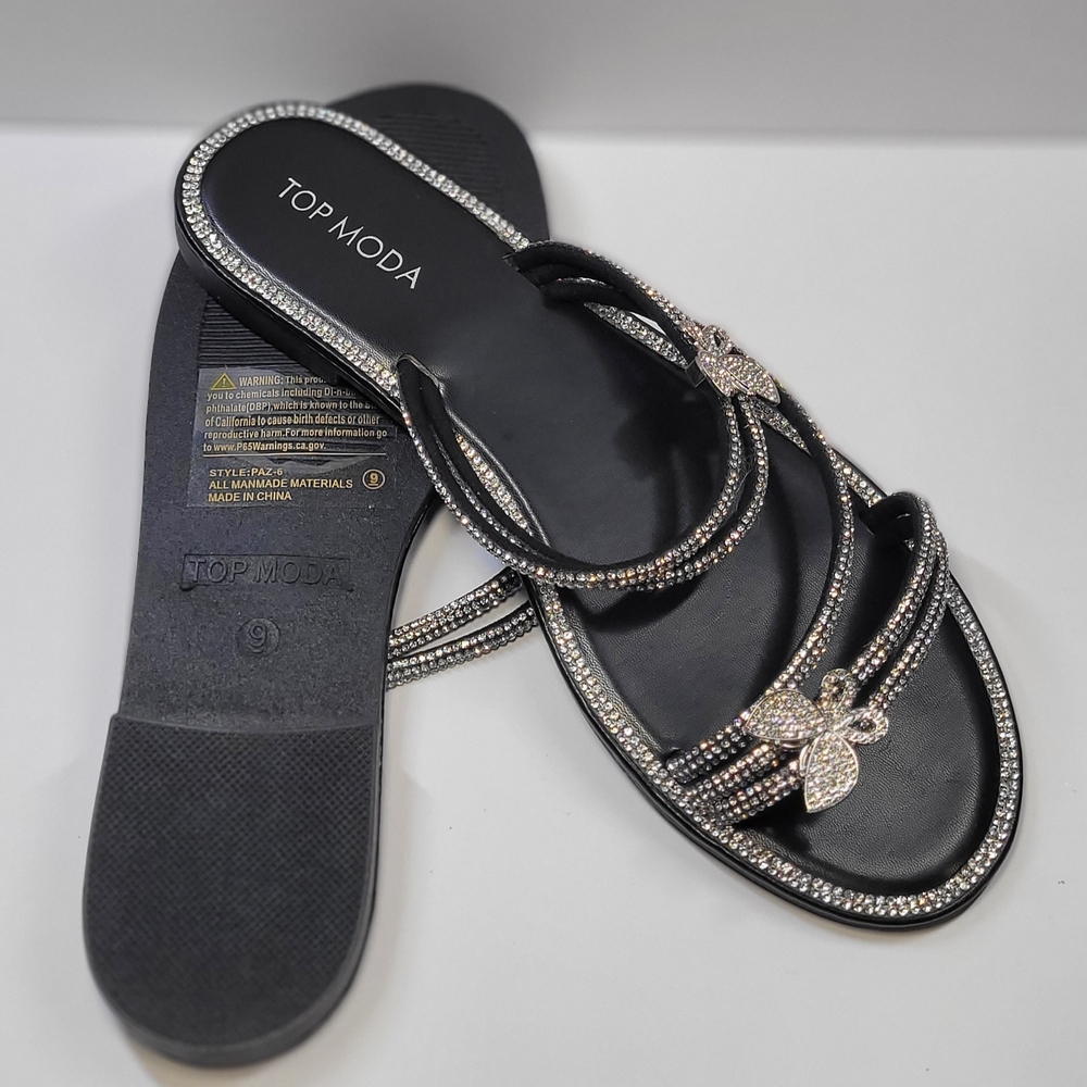 Top Moda Black Rhinestone Sandals - Picture 7 of 11